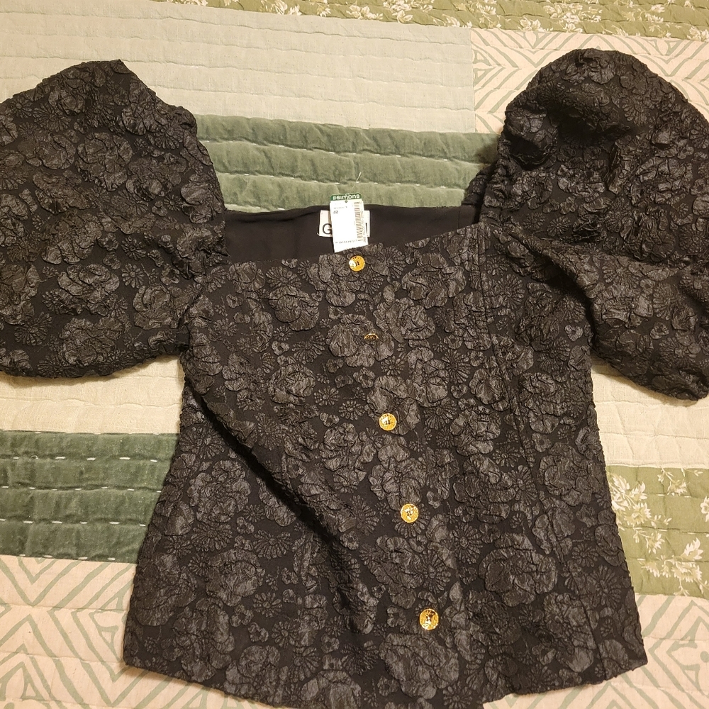 Ganni Black puff sleeve Blouse